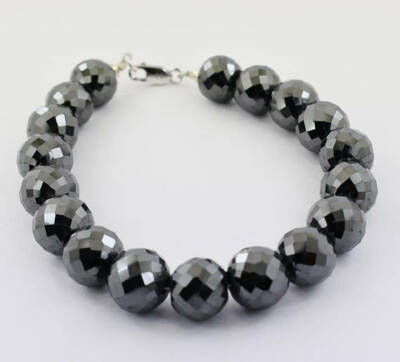 8'' Black Diamond 11mm Beads 925 Bracelet Partner & Boyfriend Gift igl Certified