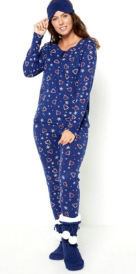 Neu Damen Zuckerstange Pyjama, dicke Socken, Augenmaske Geschenkset marineblau