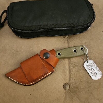 Three Dog Knife Riot K110 Od Green G10 Grip Leather Case Made In Anchorage AK