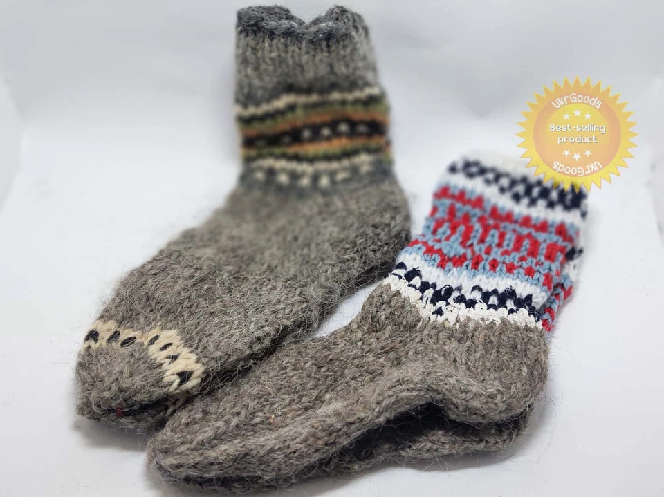 2 pares de calcetines únicos de lana de oveja 100 % naturales cálidos hechos a mano informales todos los tamaños nuevos Foto 3 de 4
