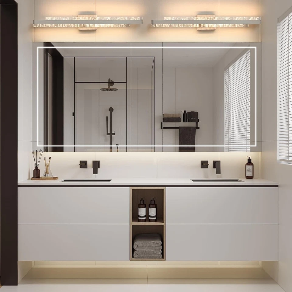 Luz de tocador LED regulable de níquel cepillado 32", 3000K para baño, pared Foto 3 de 4