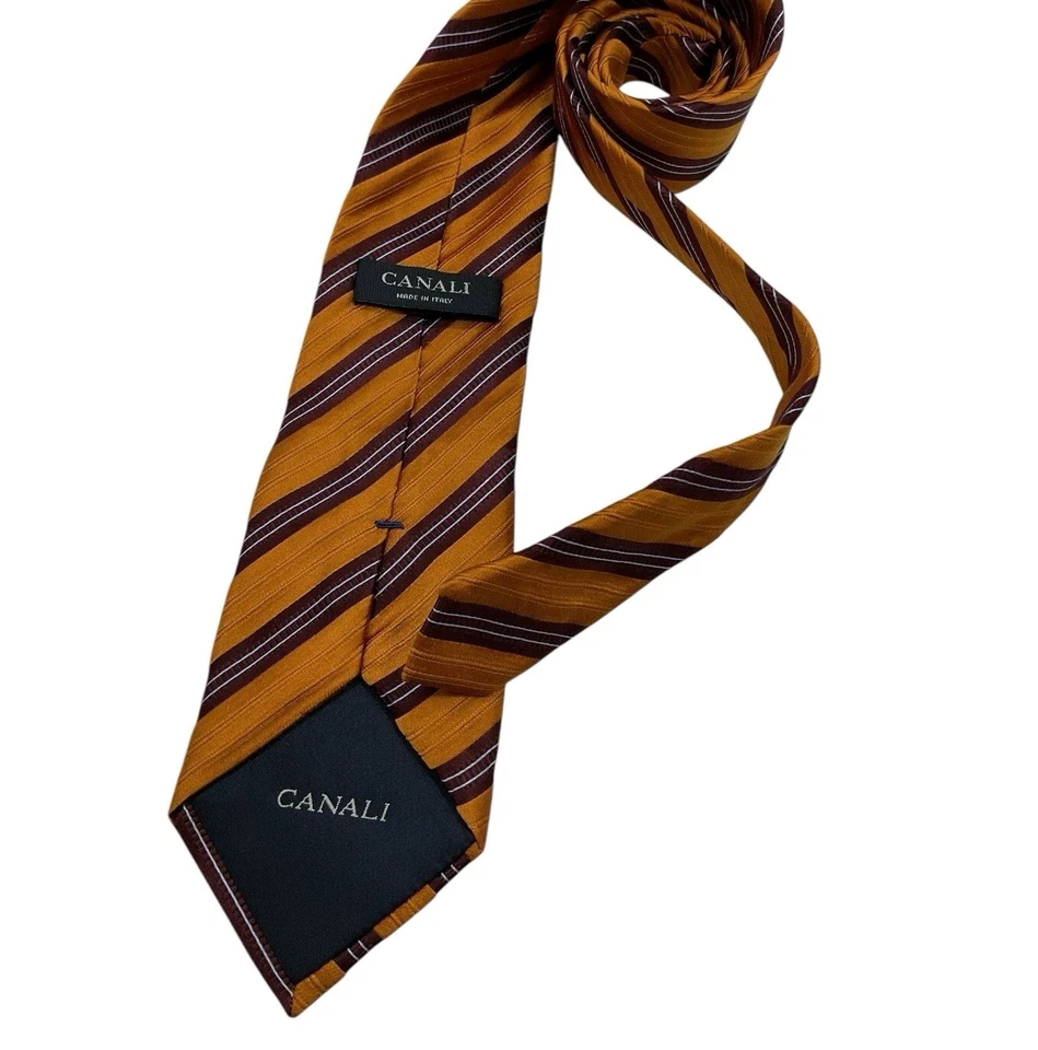 Corbata CANALI XL Naranja Rayas Seda LUJO ITALIA Foto 2 de 4