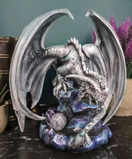 Ebros Gift Grey Silverback Rock Dragon Guarding Egg Hatchling Statue 8" Tall