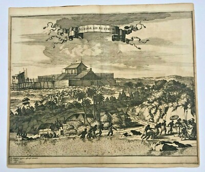 BRAZIL ALAGOA MACEIO 1673 Arnoldus MONTANUS LARGE ANTIQUE VIEW 17TH CENTURY
