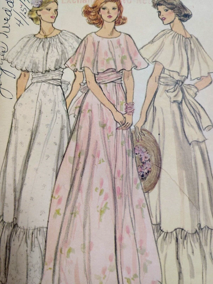 Vogue 9731 Cape Dress Wedding Gown Sewing Pattern Ladies 10 Cottagecore Ruffle - Image 2 of 4