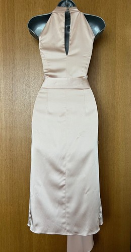 Vestido de Cóctel Karen Millen UK 10 Bebé Rosa Suave Satén Cuello Halter Cinturón Drapeado - Imagen 11 de 13