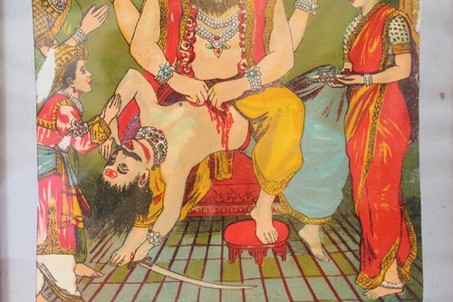 Antiguo Rajá Ravi Varma Dios Hindú Vishnu Avatar NARSIMHA Estampado Litográfica NH3979 - Imagen 4 de 9