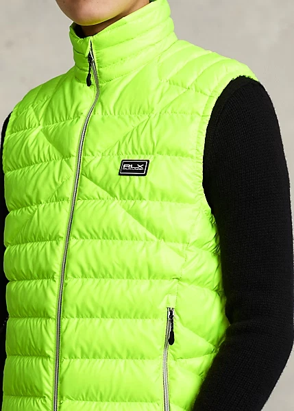 $368 RLX Ralph Lauren Mens SZ M Water Repellent Packable Down Vest Safety Yellow - Image 2 of 4