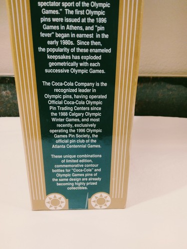 Coca Cola 1996 Atlanta 100th Anniversary Olympic Bottle & Pin in Display Box - Picture 9 of 12