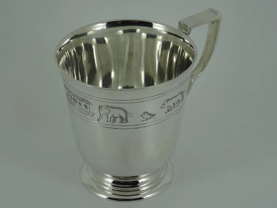 TAZA DE BAUTIZO RARA GEORGE V PLATA ESTERLINA SÓLIDA ARCA DE NOÉ LONDRES 1934 Foto 3 de 4
