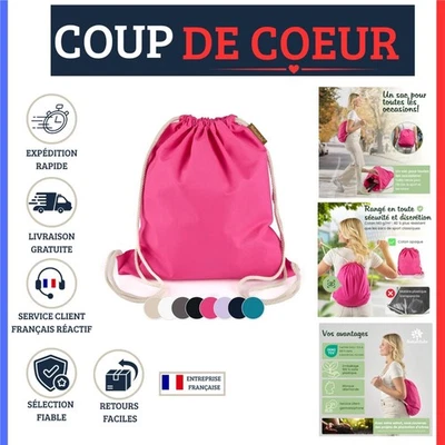Sac à dos sport coton rose 38x42 cm sac à cordon piscine gym - Photo 1/4