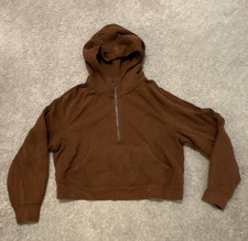 lululemon Scuba Brown Women  s 1/2 Zip Hooded Hoodie Fleece Cotton S