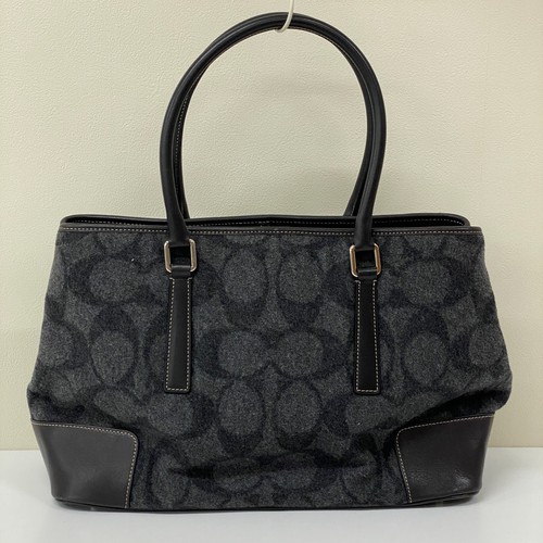 Auth Coach Shoulder Tote Bag Signature Black Gray 7721 Wool From Japan 230812 - Picture 2 of 24