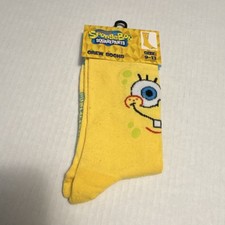 SpongeBob SquarePants Crew Socks Yellow Size 9-13 Unisex Kids Polyester Cartoon