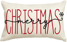 Merry Christmas Throw Pillow Cover, 12 X 20 Inch Winter Holiday Cushion Case Dec