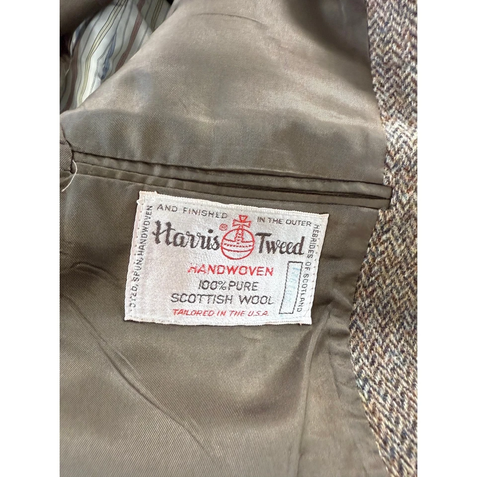 Harris Tweed Brown Herringbone Handwoven Scottish Wool Mens Blazer 42R - Image 3 of 4