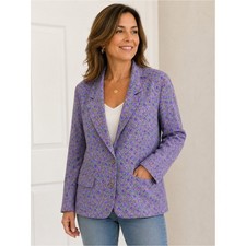 Lavender Women 100 silk Floral Single-Breasted Blazer Jacket 12