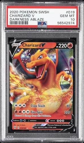 2020 POKEMON SWORD & SHIELD DARKNESS ABLAZE #019 CHARIZARD V PSA 10
