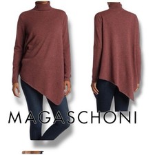 MAGASCHONI Women 100 Cashmere Turtleneck Asymmetrical Pullover Sweater Size Med