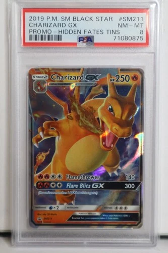 2019 POKEMON SM BLACK STAR PROMO HIDDEN FATES TINS #SM211 CHARIZARD GX PSA 8