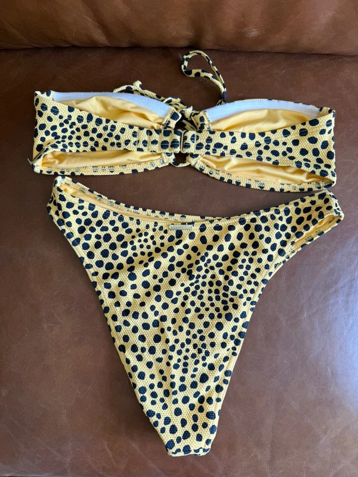 Billabong Cheetah Print Yellow High Waisted Bikini Black & Yellow Hawaii Surf - Image 3 of 4