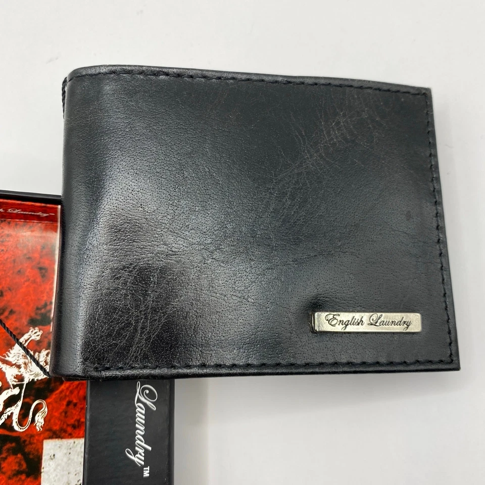 NUEVO EN CAJA Cartera Plegable RFID Inglés Lavandería Hombres Cuero Genuino Negro 2 Ranuras de Identificación Abatibles Foto 2 de 4