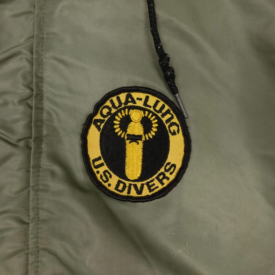 Vintage Military Jacket Mens XL Green Fur Hood Scuba Diver Patches 70s Flyer - Image 4 of 4