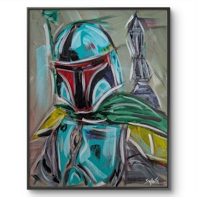Boba Fett Original Painting 11x14 Expressionism Star Wars Wall Art Canvas White
