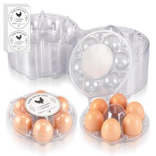 40 Pack Round 6 Count Plastic Egg Cartons Bulk with Date Stickers Half Dozen ...