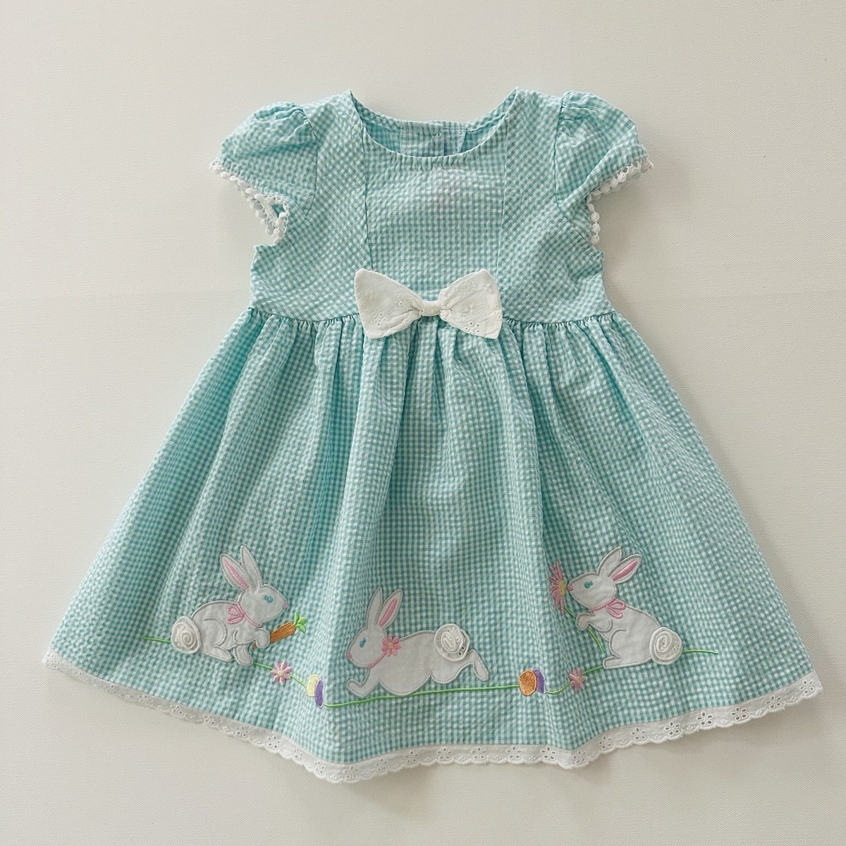 Good Lad 3T Toddler Girl Easter Bunny Blue Gingham Dress Spring Bow  Embroidered | eBay