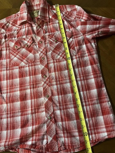 Wrangler Size 10 Retro Red Plaid Western Top 100% Cotton Snap Shirt Bust 39” - Picture 10 of 12