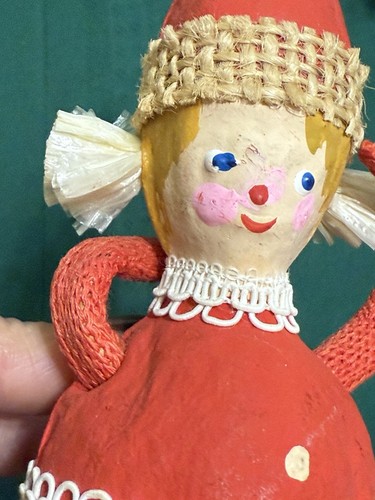 Ornamento Natalizio Vintage Mr. Christmas Paper Mache Pixie Elfo - Giappone 1969 Rosso - Foto 10 di 14