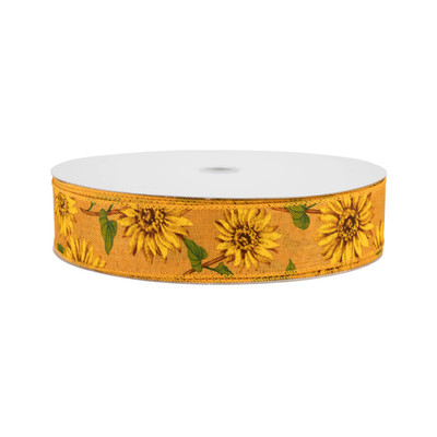 Sunflower Field Dark Yellow Linen Canvas 5 Yard 1.5'' Width Wired Ribbon