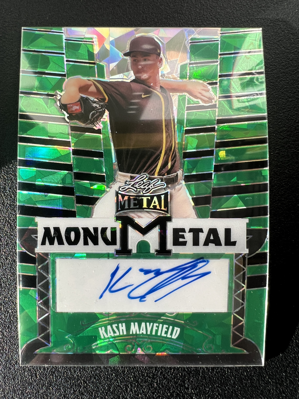 Kash Mayfield 2024 Leaf Metal MonuMetal Crystal Green Cracked Ice Auto /5