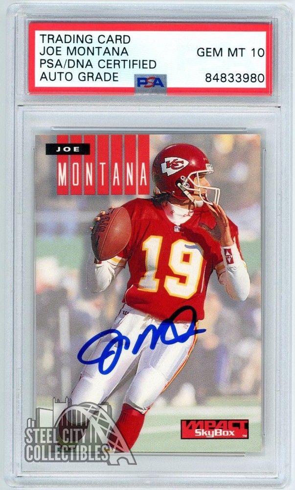 Joe Montana 1994 Skybox Impact Autograph Card #122 PSA/DNA 10 