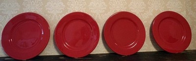 Oxford Trend Colors Red Porcelain DINNER Plates Set of 4 Solid Round Shiny