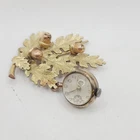 Vintage 1/20 10K Gold Filled Oak Leaf Acorn Brooch w/ Nassau 17J Pendant Watch