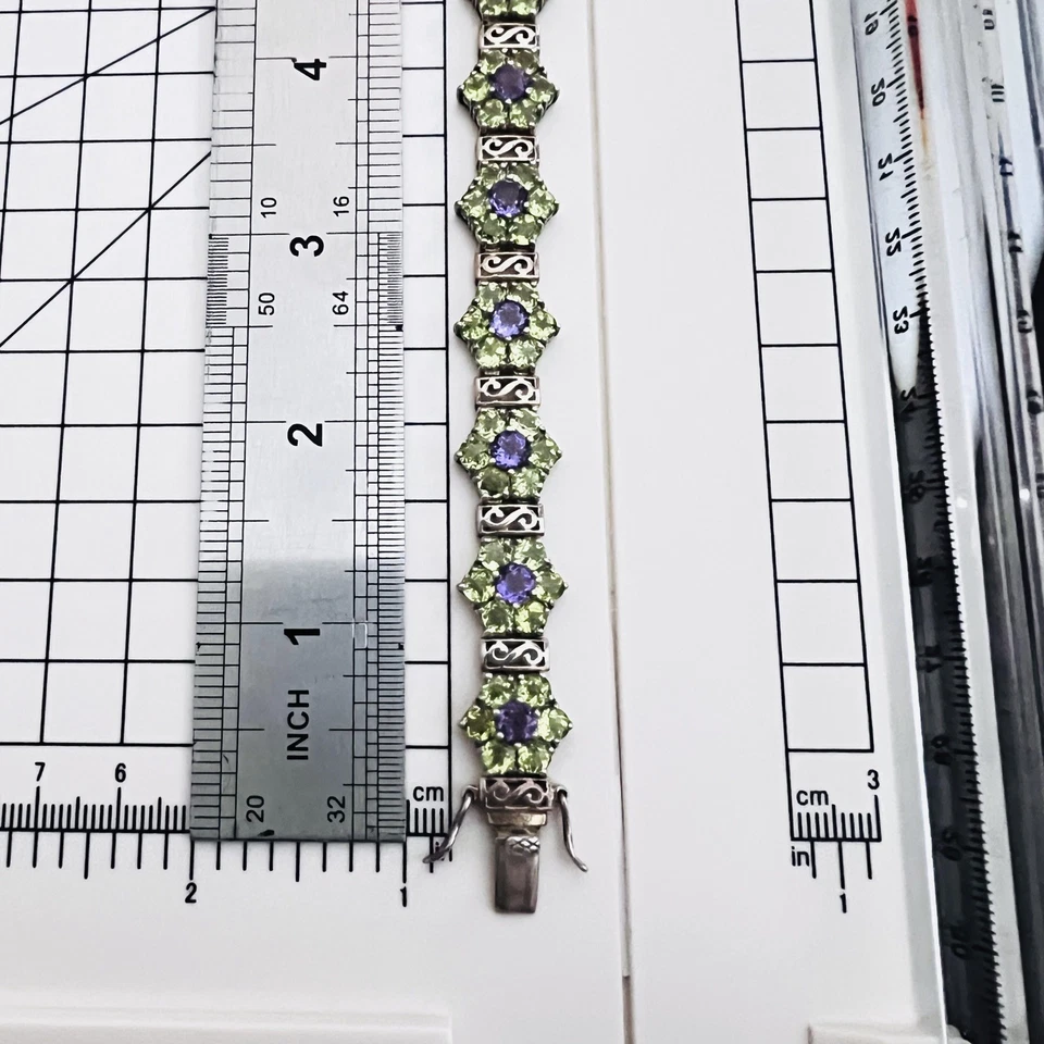 Natural Peridot Gemstone Bracelet Flower Design 925 Sterling Silver Jewelry - Image 3 of 4