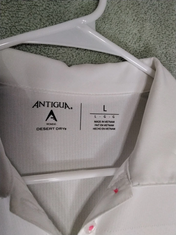 Camisa Polo Antigua Desert Dry Mujer Talla L Blanca Naranja Manga Corta Jersey Foto 3 de 4