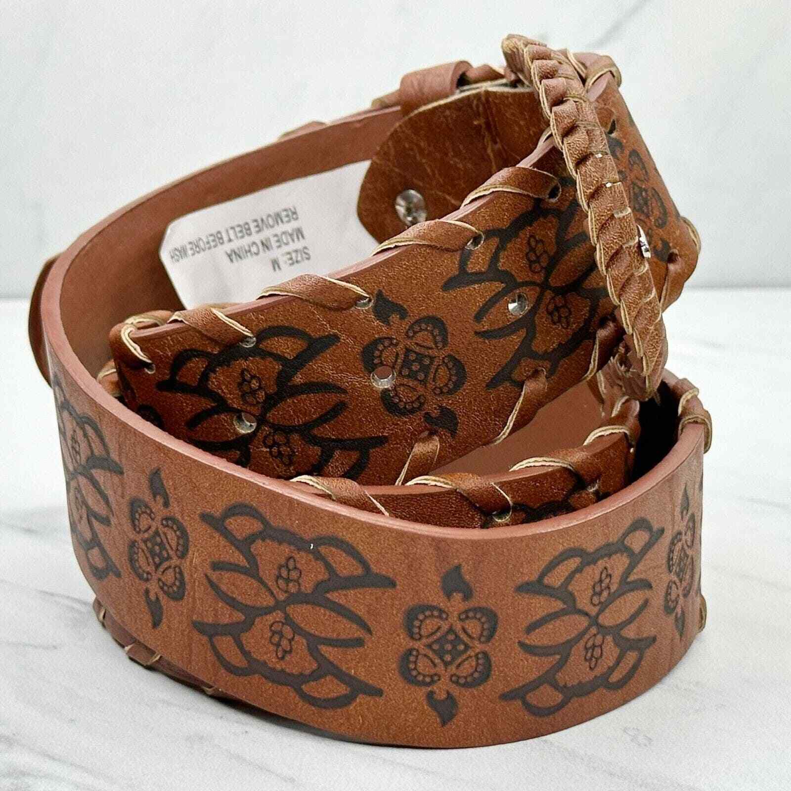Wide Laced Brown Faux Leather Belt Size Medium M … - image 5