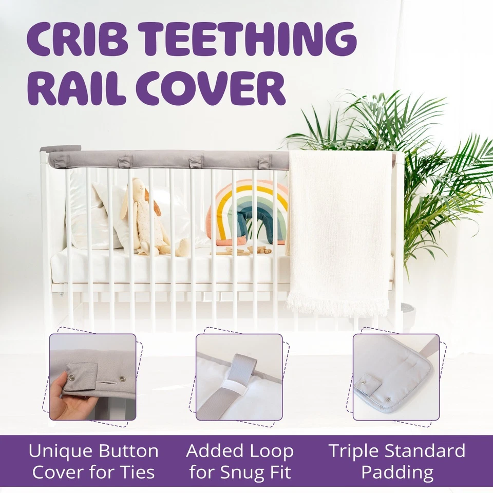 Protector protector de riel de cuna seguro para la dentición para cuna estándar (gris) 4 piezas Foto 3 de 4