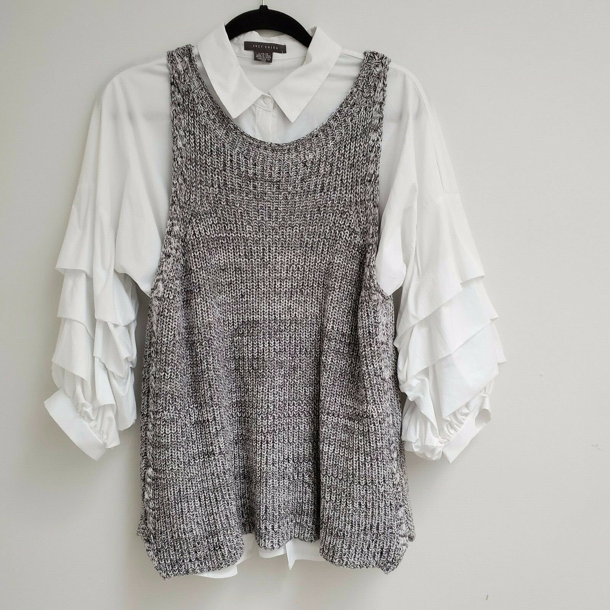 Cupio Women Pullover Sweater Black White SZ L