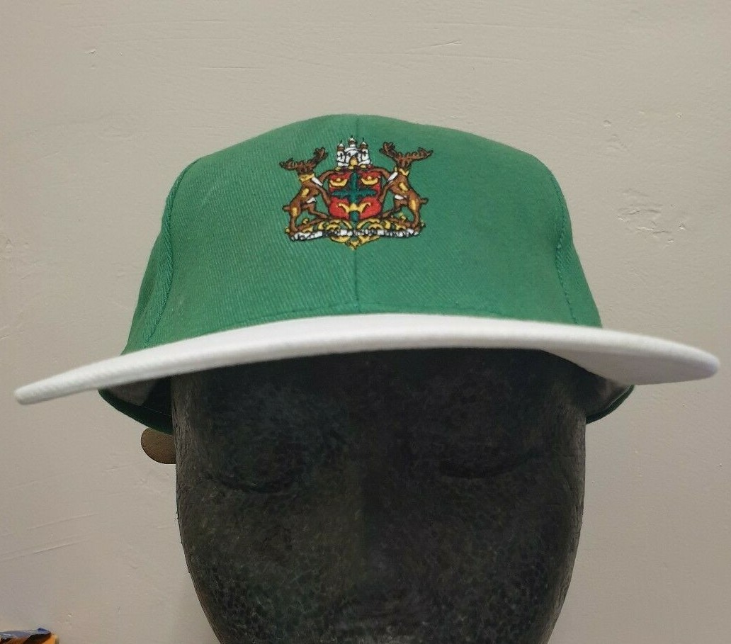 PONY Cappello da cricket vintage Nottingham cotone cinturino in pelle verde e bianco anni '90