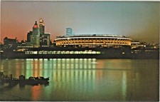 Downtown Cincinnati, Ohio Skyline, Riverfront Stadium and Ohio River at Twilight