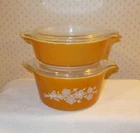 Pyrex 473-B Gold Butterfly and 471 Casserole Baking Dish & 2 Lids 470-C