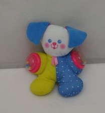 Puppy Dog Rattle Paws Blue Yellow Pink Vintage Fisher Price Plush 7" Toy 1994