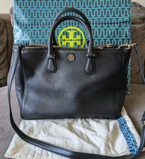 Tory Burch Robinson Black Pebbled Leather Large Tote