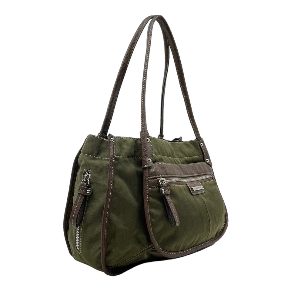 Bolso de Mano Bolso de Hombro Vintage Años 90 Y2K NINE WEST Mediano Nylon OLIVA NOS Foto 3 de 4