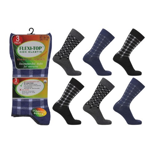 12 Pairs Mens Flexi Top Diabetic Non Binding Loose Socks Check UK 6-11