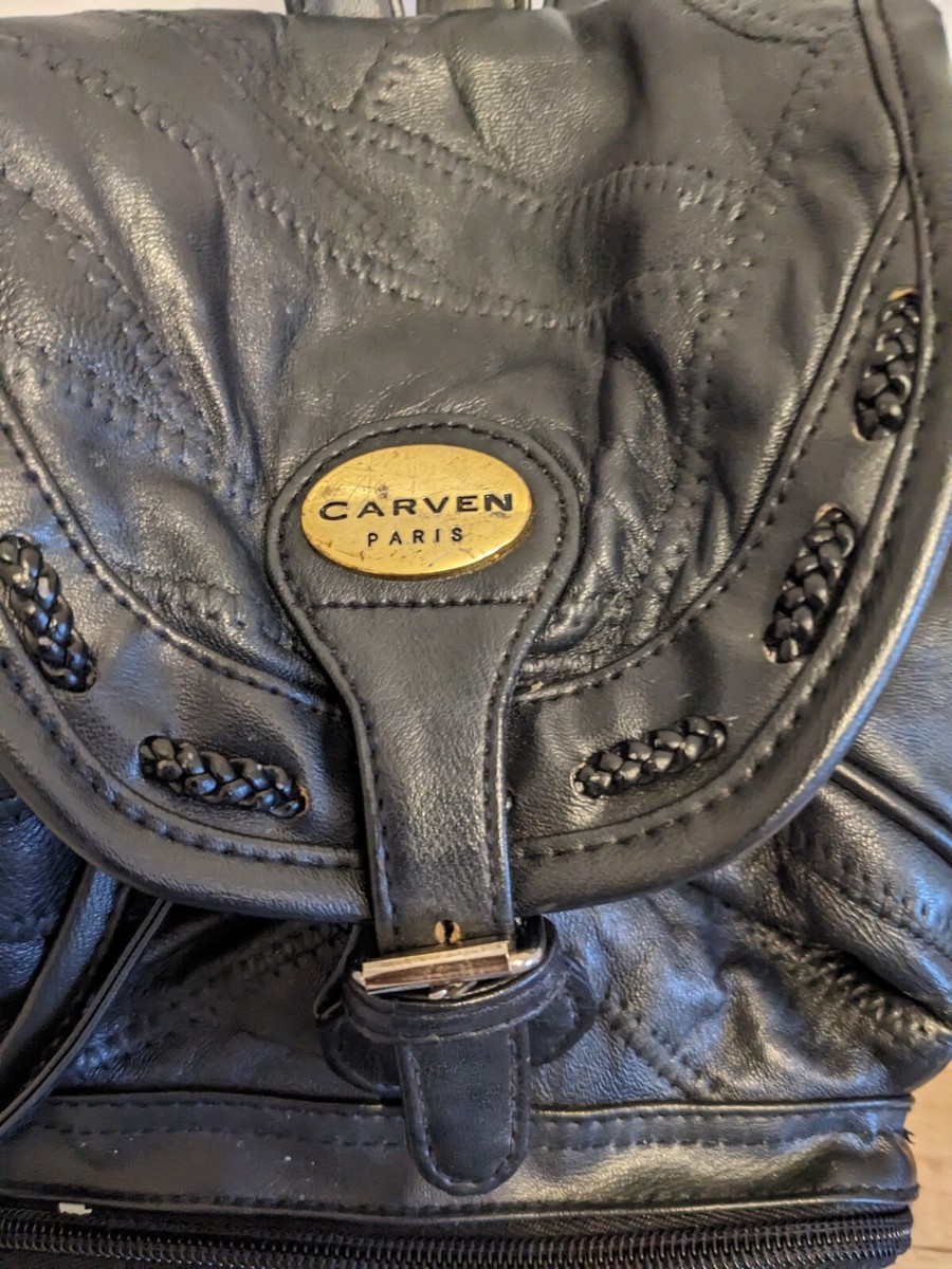 carven leather backpack New Black Genuine Leather Carven Paris Backpack Designer Rucksack Bag  Handbag